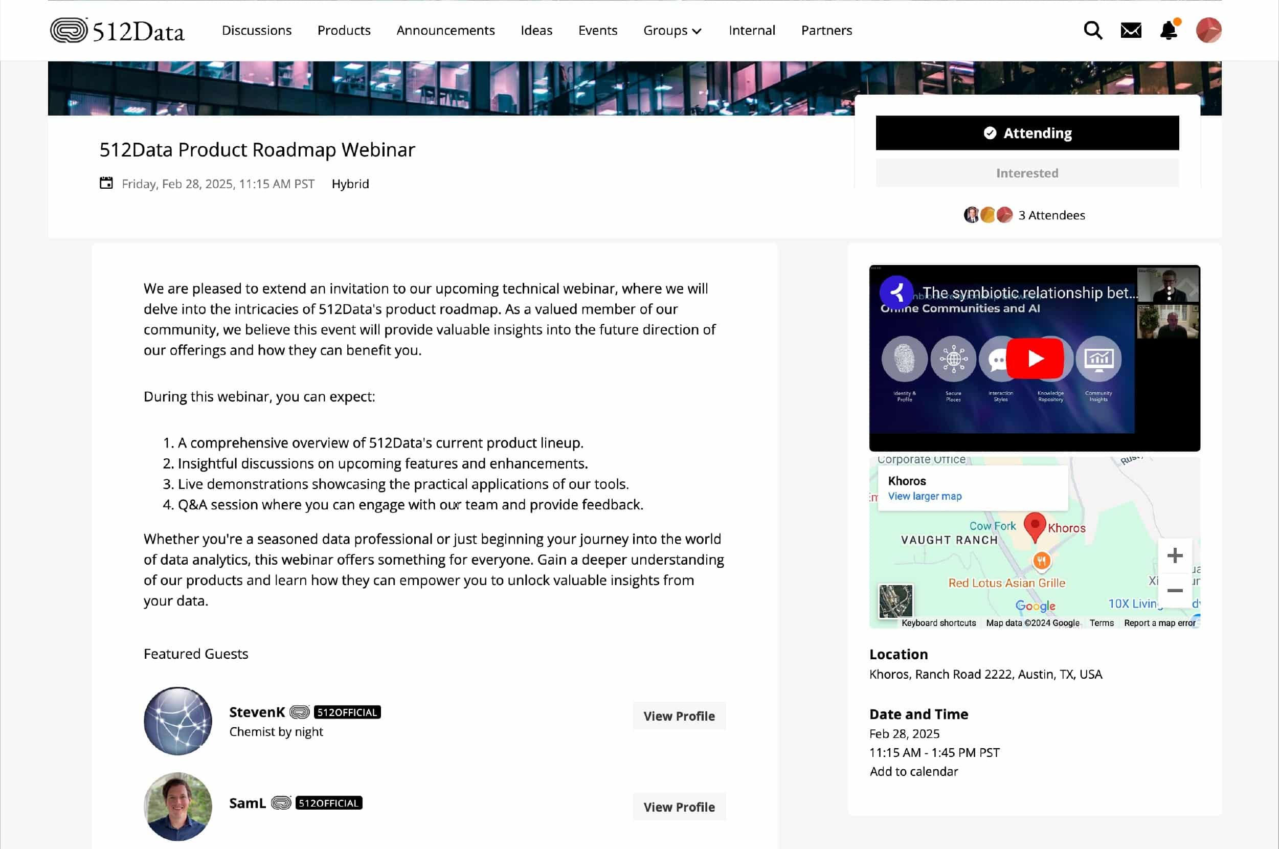 Screenshot of an online community hosted by Khoros