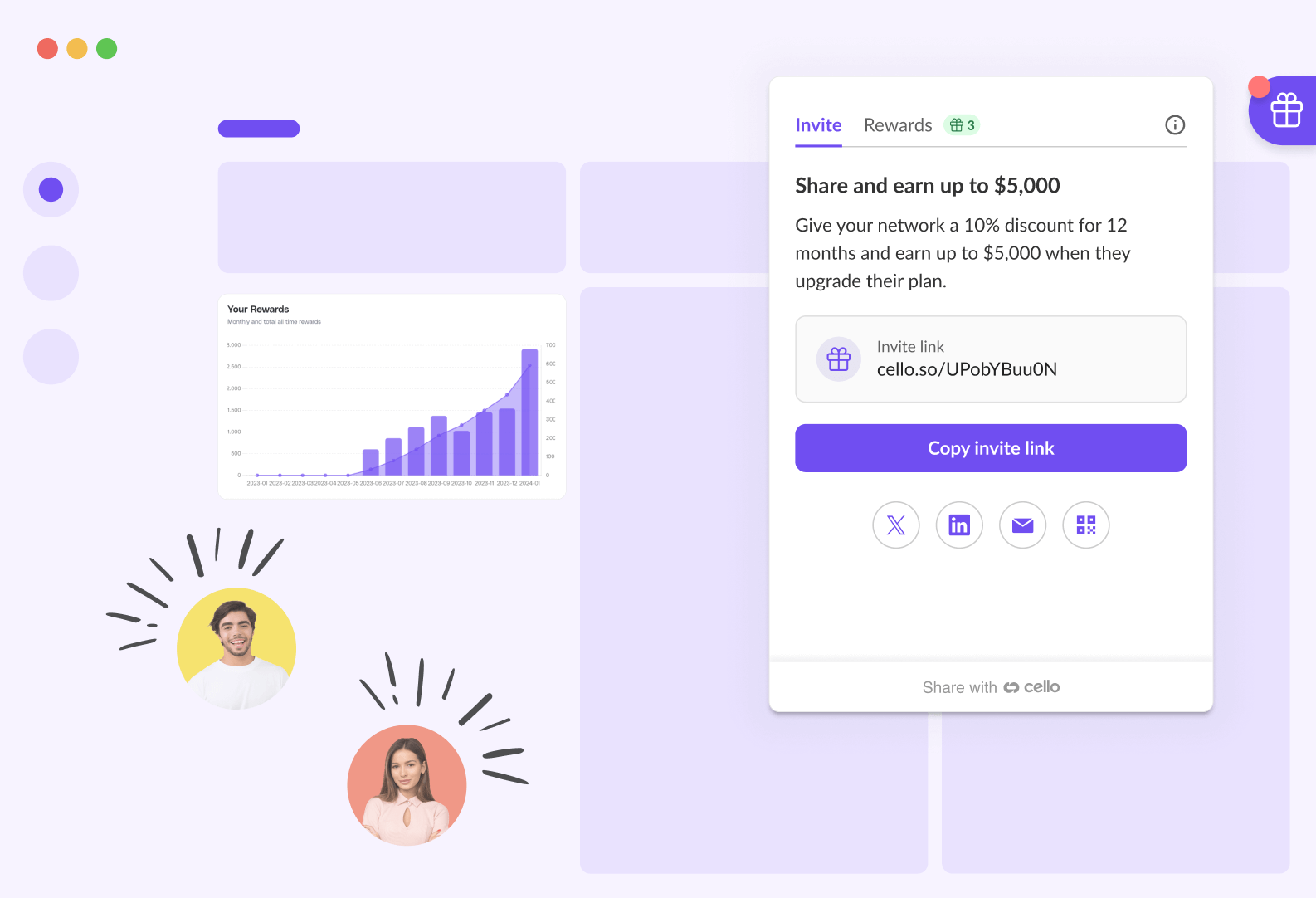 Mockup of Cello’s referral platform, which you can use to drive customer advocacy