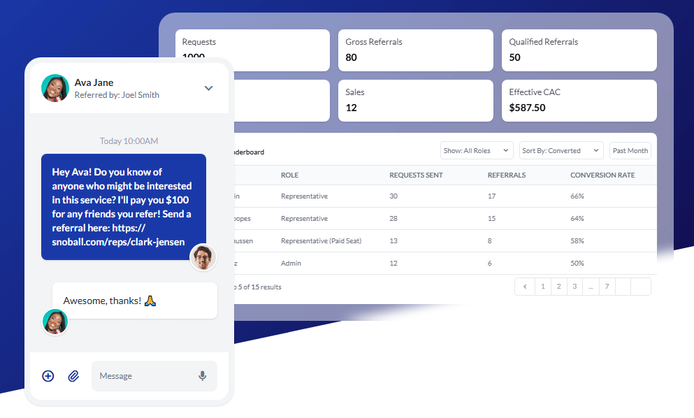 Mockup of Snoball’s referral platform, which you can use to scale your customer advocacy efforts