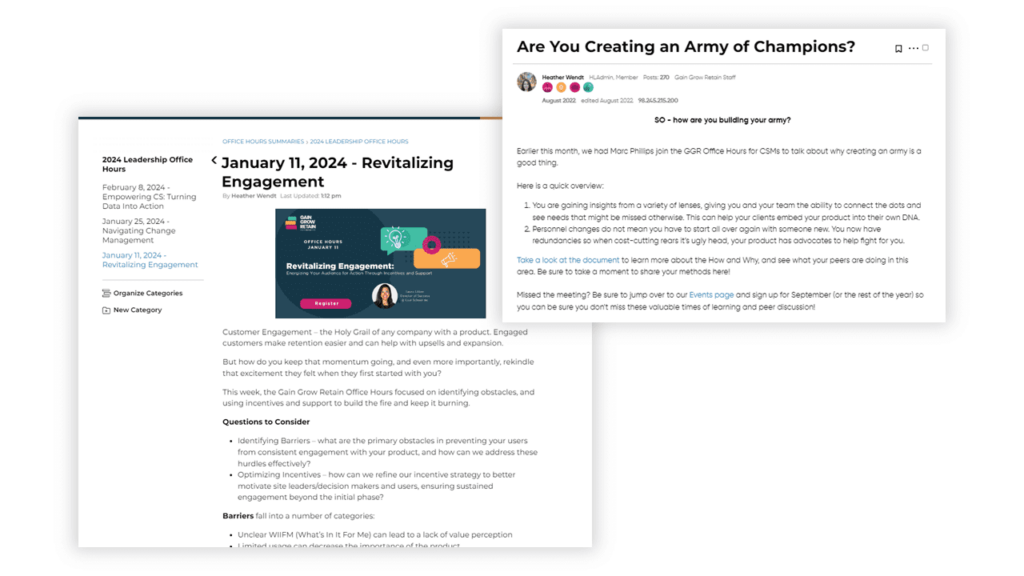 Gain Grow Retain - Event summary document on Higher Logic Vanilla community platform