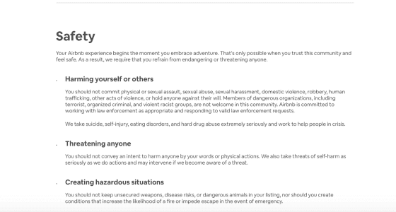 Airbnb Community Guidelines, Retrieved November 2018.