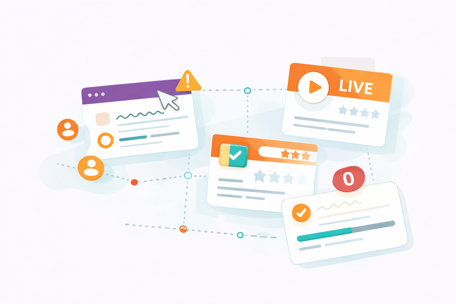 Abstract illustration of disconnected courses, webinars, and learning activities, representing declining member engagement when associations deliver online learning without a centralized LMS for associations.