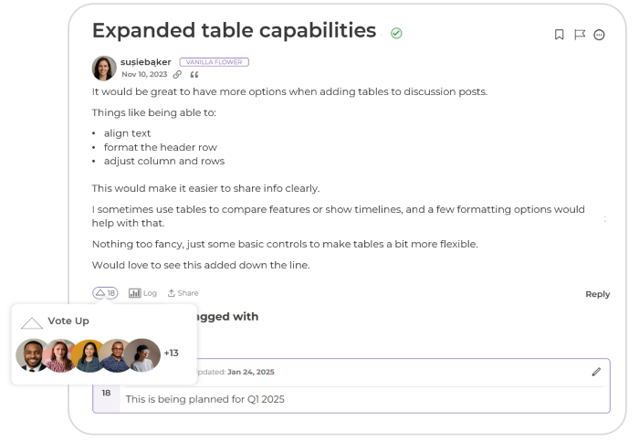 Higher Logic Vanilla product idea upvote