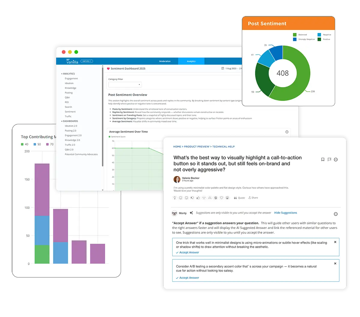 Mockup of Higher Logic’s AI-powered sentiment analysis features 